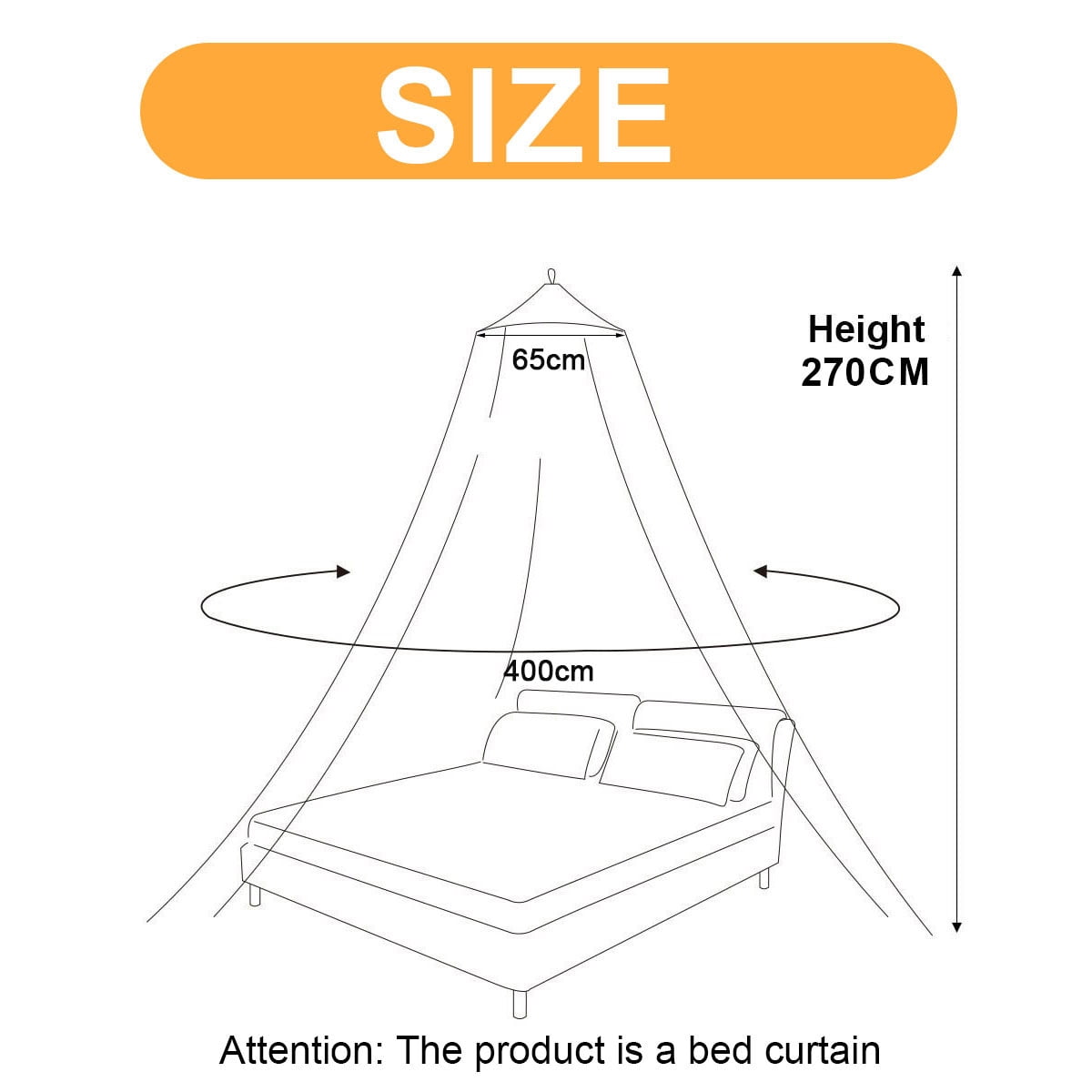 Qhkie Dreamy Girls' Bed Canopy, Cute Room Decor, Soft and Durable Tent Canopy for Kids, Fits Single, Twin, Full Beds, 65×270×400cm, 1Pcs