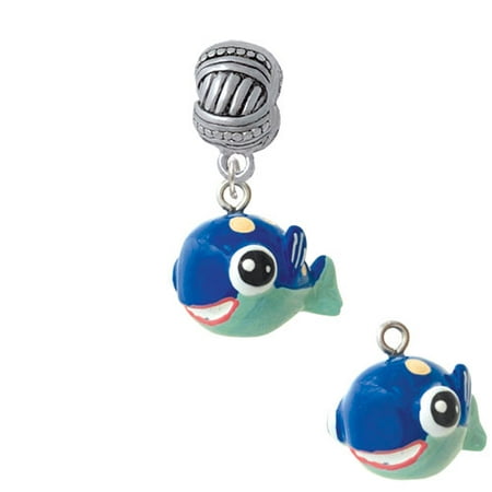 - Resin Blue Fish with Pink Polka Dots - Large Rope with Cross Beads Charm Bead