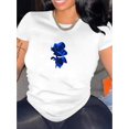 thumbnail image 1 of Women's Fashion Casual Short Sleeve T-Shirt with Blue Rose Print, Polyester Knit Fabric, All-Season Comfort, Round Neckline - Relaxed Fit, 1 of 6