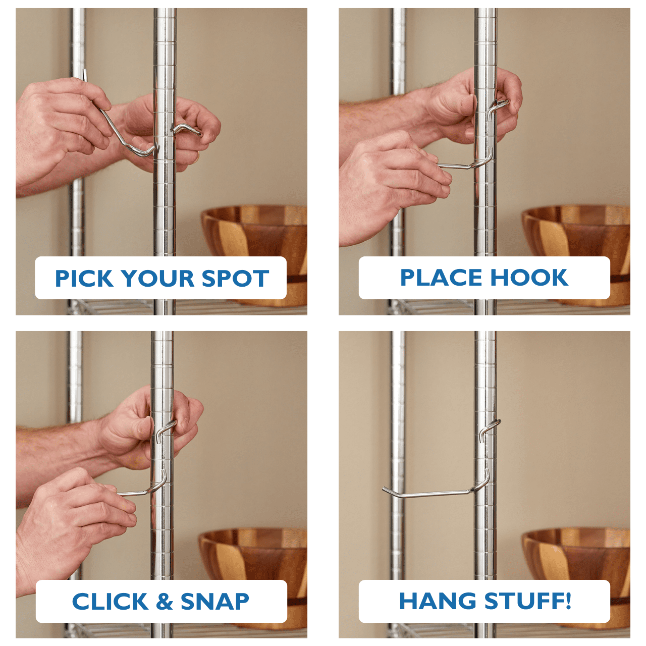 J-Hook - Shelf Pole Hooks for Wire Shelving – 5 Pack – Black  - Fits 1" Pole