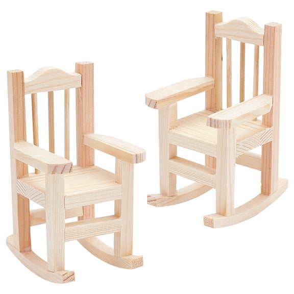 2 Dollhouse Wooden Rocking Chairs 1:12 Unfinished Miniature Wooden Model Chair House Wooden Chair