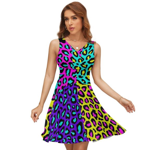 Leopard 80s Dress Fashion Beach Long Dresses Female Party Printed Sundress