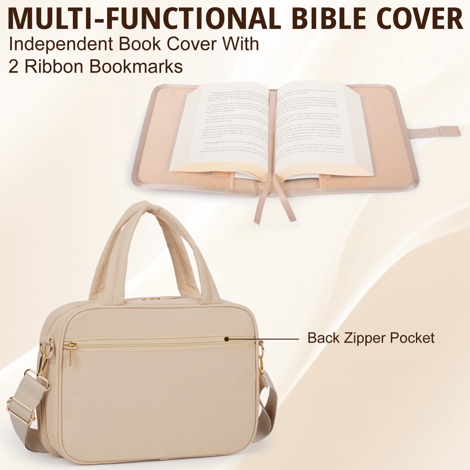 Bible Cover for Women, 2 Layers, Large Bible Carrying Case with Handles Shoulder Strap, Soft Puffy Quilted Bible Bag with Book Cover Organizer, Bible Tote for Church Study Supplies Accessories
