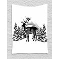 thumbnail image 1 of Deer Hunting Tapestry, Reindeer Horns Spruce Forest Ornamentals Nature Illustration, Wall Hanging for Bedroom Living Room Dorm Decor, 40"W X 60"L, Dark Chestnut Brown White, by Ambesonne, 1 of 2