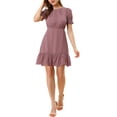 thumbnail image 2 of INSPIRE CHIC Robe Courte Trapèze de Fête pour Femme à Ourlet Volanté, Manches Bouffantes Courtes, 2 of 6