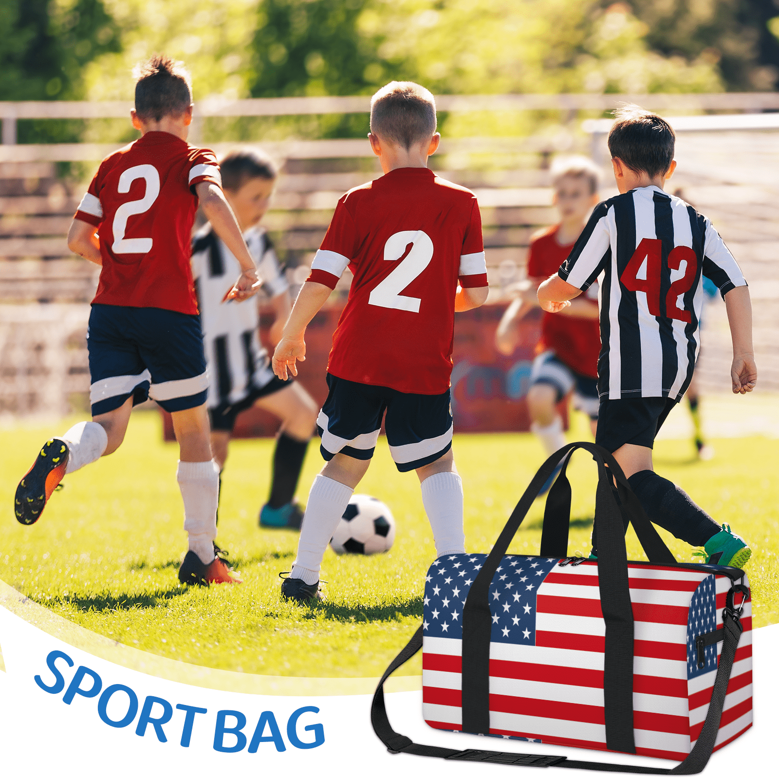Herdesigns American Flag Travel Duffle Bag Sports Yoga Weekender Overnight Carry on Workout Bags Lightweight Waterproof Gym Tote Bag for Women