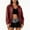 Wine, variant on Ofreoo Fashion Women's Solid Color Long Sleeved Turndown Collar Zipper HoodedLess Pocket Leather Jacket
