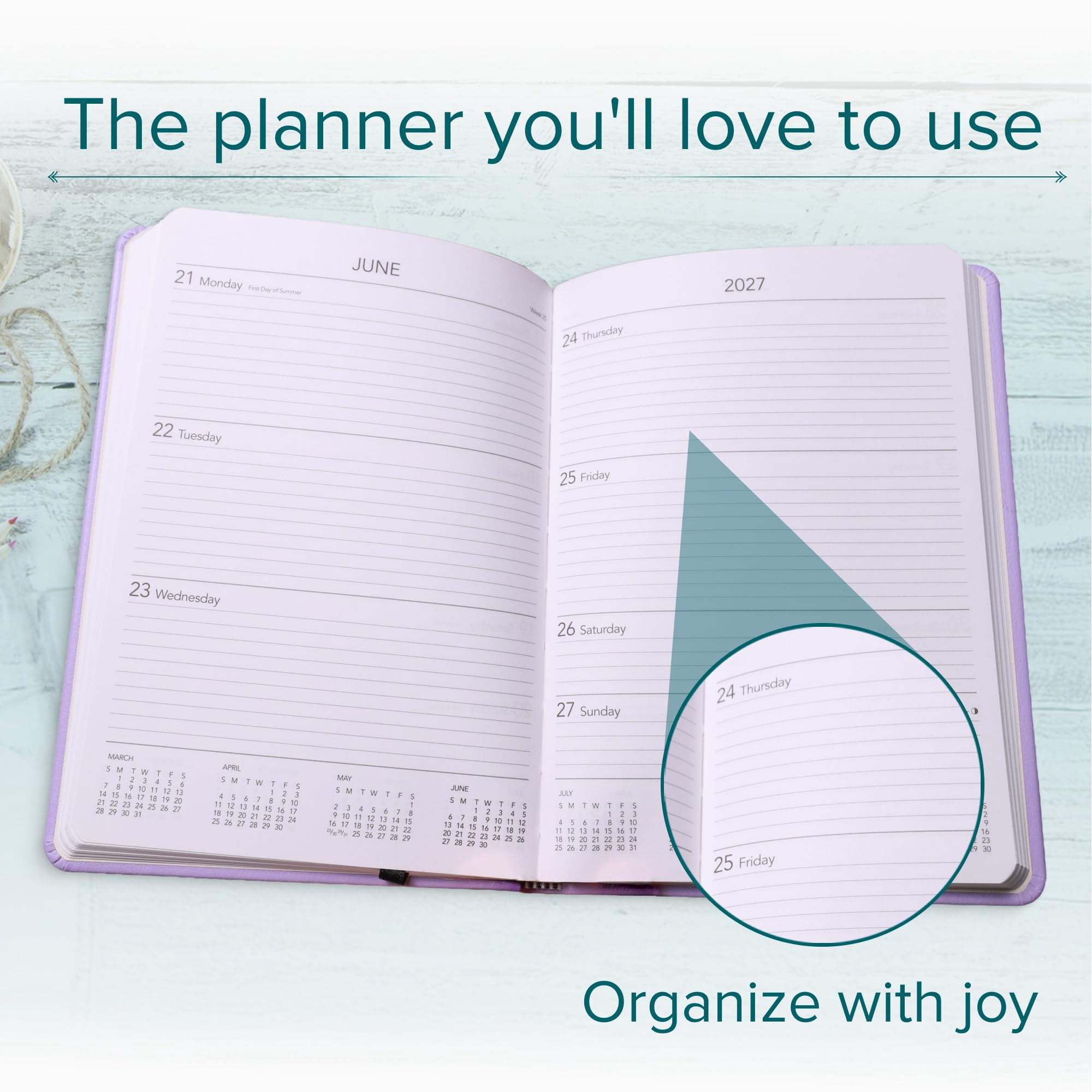 Harbor Desk Weekly Monthly Planner 2027 - Calendar Planner and Notebook, Durable Faux Leather, 192 Pages, Softcover & Book Bound - Cambridge Lavender - 8x5.5"