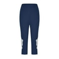 thumbnail image 5 of WCMZJ Capri Leggings for Women Tummy Control Butt Lifting Workout Capri Yoga Pants Lace Appliqué Summer Beach Capris Navy Blue 3XL, 5 of 6