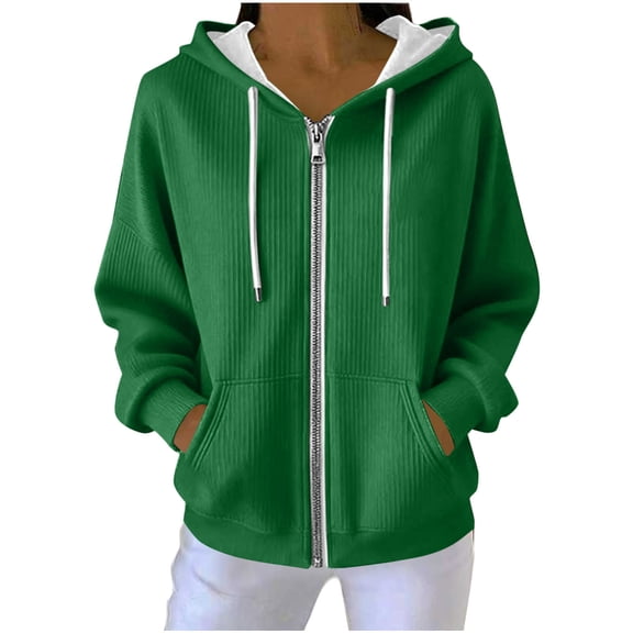 Kukoosong Women's Casual Jacket, Fashion Solid Color Long Sleeve Hoodies, Full Zip Up Sherpa Lined Sweatshirt Jacket Coat