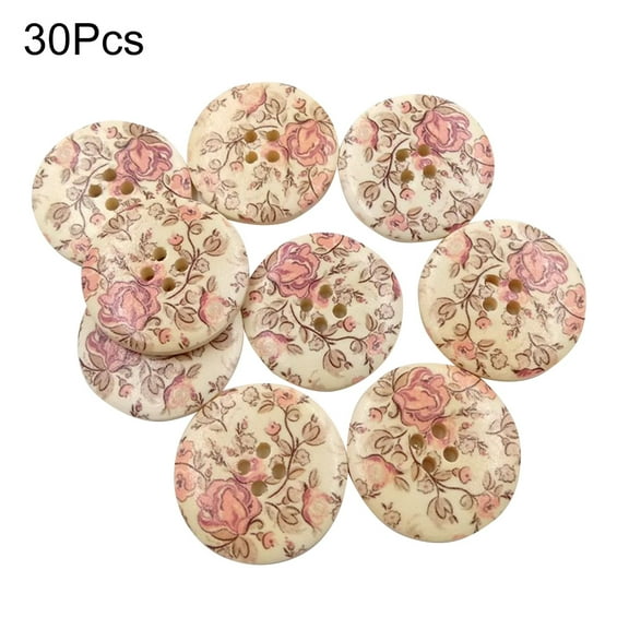 Papaba Wooden Button,30Pcs Vintage Flower Wooden Round Buttons 4 Holes for DIY Sewing Crafts Decor