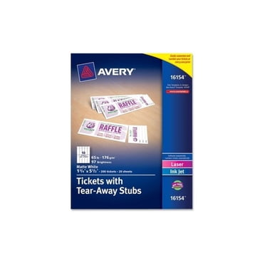 Avery Printable Tickets with Tear-Away Stubs, 1.75" x 5.5", Matte White ...