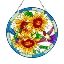 Stained Glass Window Hanging Hummingbird Window Suncatcher 6 Inch Glass Panel with Metal Chain and Hooks Sun Catchers Indoor Wall Art Home Decor Gift for Bird Lovers Women Mother's Day