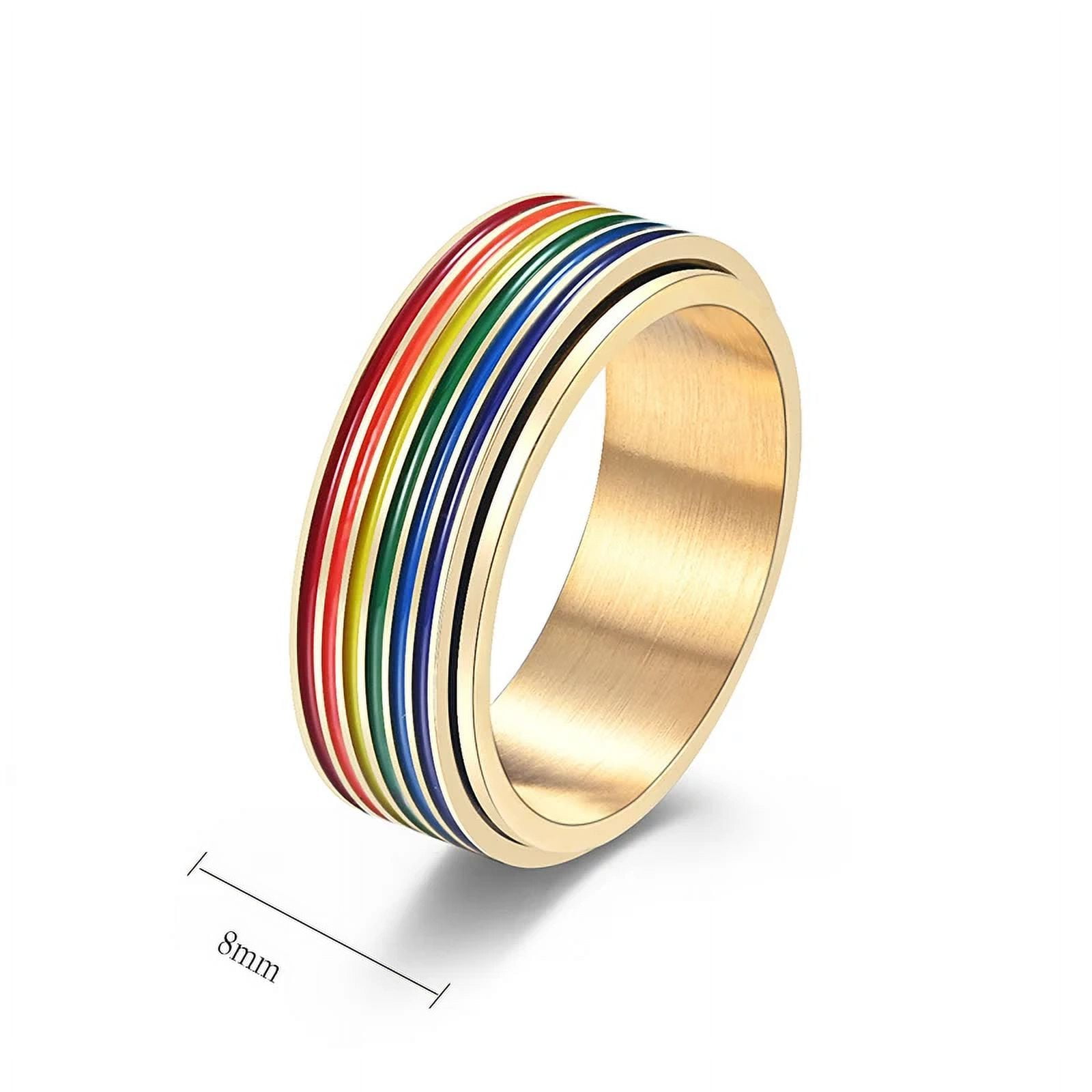 アクセサリー MHT Rainbow Multicolored Ring #12 Rainbow Stainless Steel Ring – AZERO - Stainless Steel Jewelry