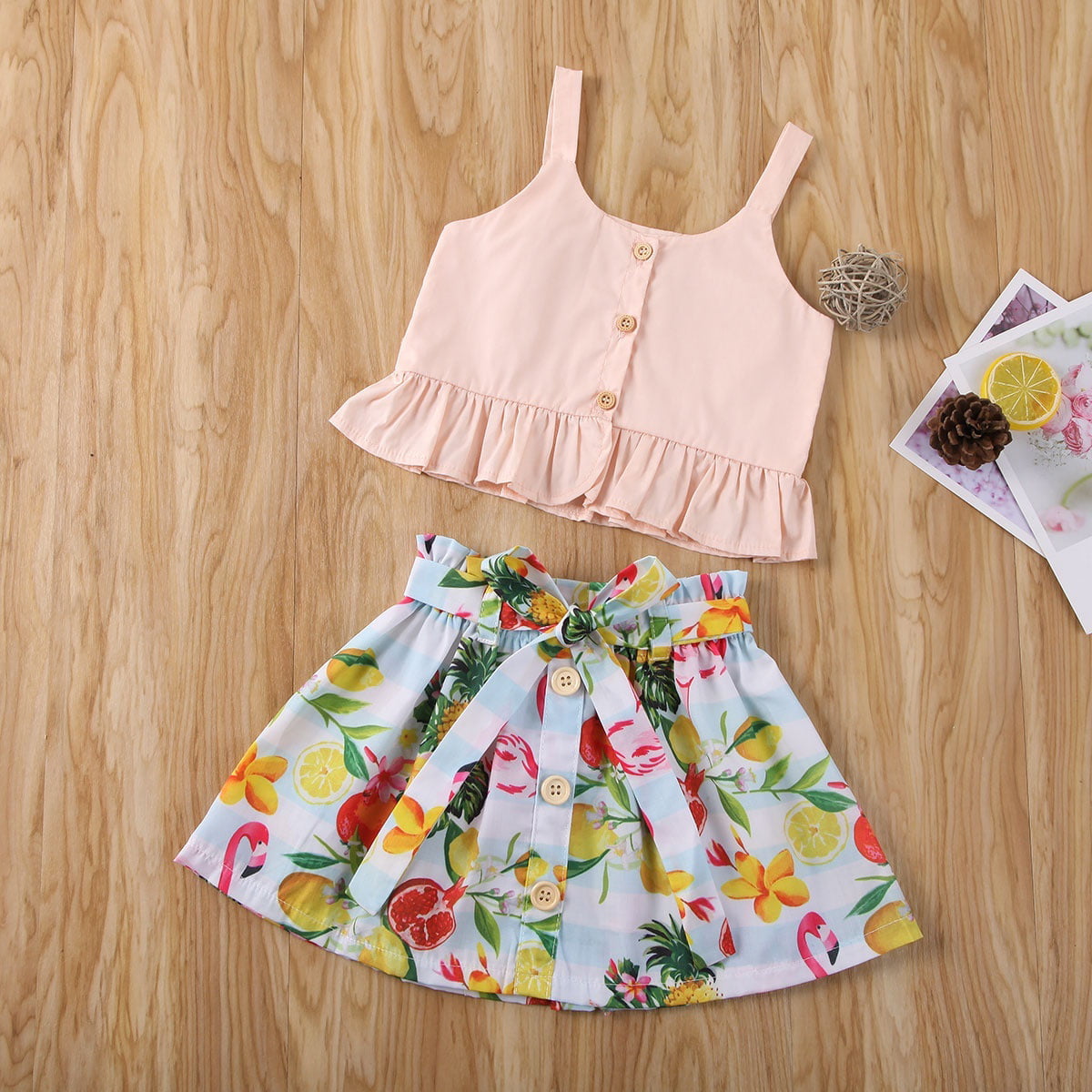 2PCS Toddler Kids Baby Girls Summer Outfits Clothes T-shirt Tops+Skirt Dress Set
