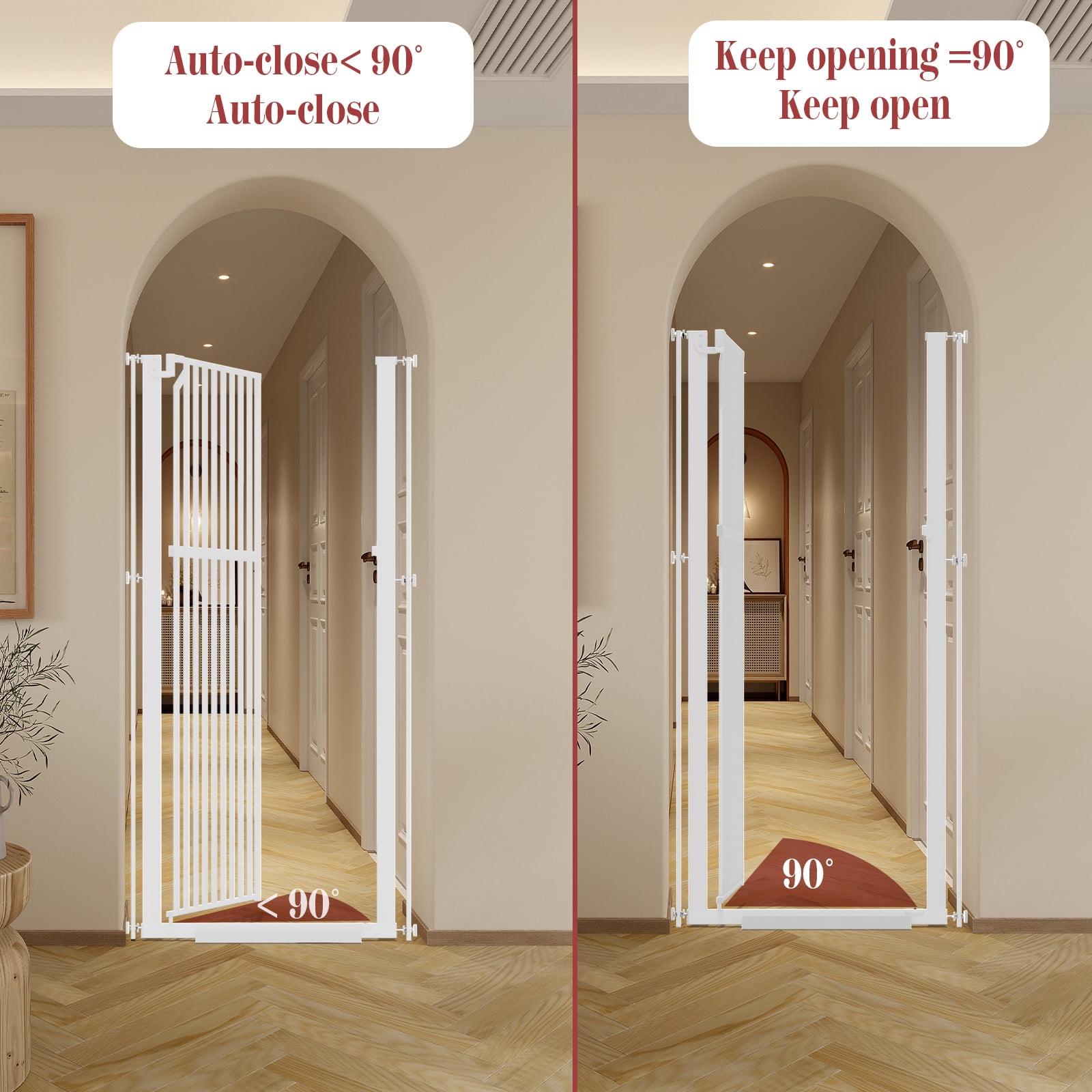 KORIMEFA 63" Extra Tall Baby Gate for Stairs 30"-33" Extra Wide Dog Gate for Doorways Hallways, Pressure Mounted Child Gate for Wide Opening, Auto Close Personal Safety for Babies and Pets, White