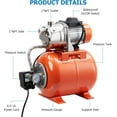 thumbnail image 3 of Luku 1HP Shallow Well Pump with Pressure Tank, Stainless Steel Water Transfer Pump 115V for Garden & Pool, 3 of 7