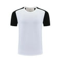 thumbnail image 1 of Blusas y camisas de manga corta y cuello redondo para hombre. Blusa de manga corta con cuello redondo, elástica, de color liso y empalmada., 1 of 6