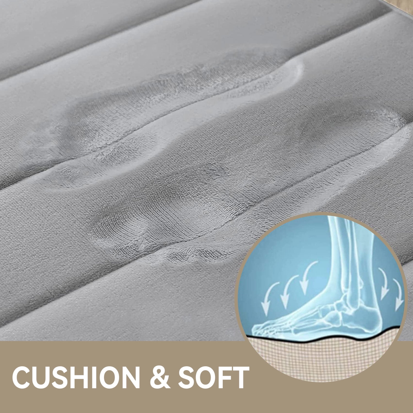 Tripumer Memory Foam Bathroom Mat Set Bathroom Rug Set 3 Piece Non Slip Extra Absorbent Thick Soft Dry Bathroom Mat Sets for Bathroom Washable Carpets Set Light Gray