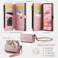 thumbnail image 3 of CaseMe Wallet Case For Samsung Galaxy S22 5G, RFID Blocking PU Leather Case Women Men Kickstand flip Cover Wrist Strap Zipper Credit Card Holder Slot,Pink,For Galaxy S22(5G), 3 of 10