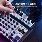 BOMGE 6 Channel Audio Sound Mixer - Professional Digital DJ Mixing Console for Live Streaming,, Karaoke and Stereo Recording - With PC Computer Record Playback/ Bluetooth/MP3/USB/48V /16 DSP-black