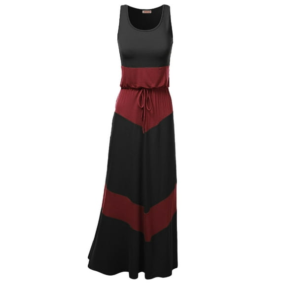 FashionOutfit Women's Casual Beach Soft Stretch Bold Chevron Waisband Maxi Dress