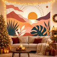 thumbnail image 3 of Golden Sun and Layered Mountains Against Terracotta Clouds, Serene Boho for Nature Lovers, Botanical Landscape Art, Housewarming Gift, Tapestry Wall Hanging for Bedroom and Living Room, 3 of 7