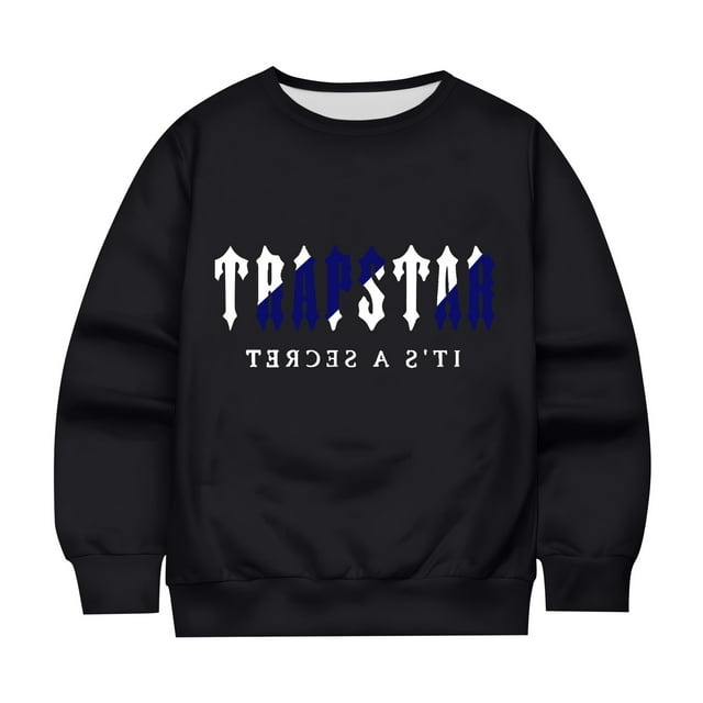 Hauts pour Enfants Trapstar Chandails en Molleton Col Rond Manches Longues Chandails en Molleton Graphiques Amples Trapstar Street Hip-hop Chandail Chandails en Molleton Garçons Filles Chandails en Molleton (Noir, 90)