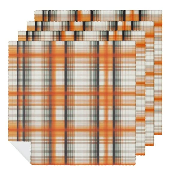 PHYHOO  Cloth Napkins Orange Buffalo Plaid Party Dinner Decoration Washable Napkins 2 PCS