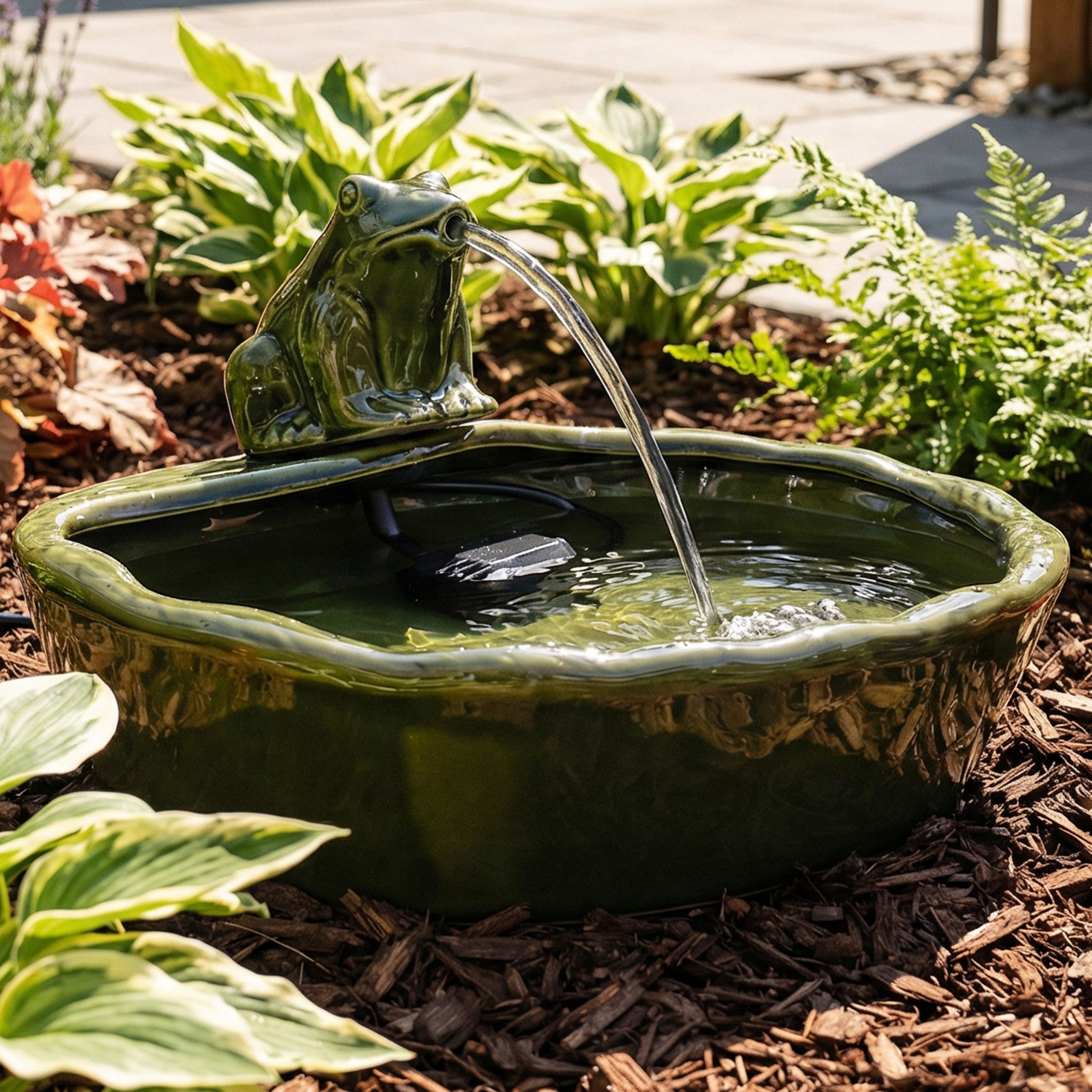 Sunnydaze Frog Contemporary Green Ceramic Solar Water Fountain