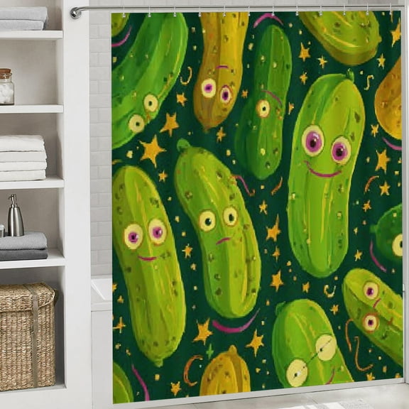 RKSupls Christmas Shower Curtain, Funny Pickle Shower Curtain with Hooks for Christmas Home Bathroom Decor Washable Curtains, 72x72 in