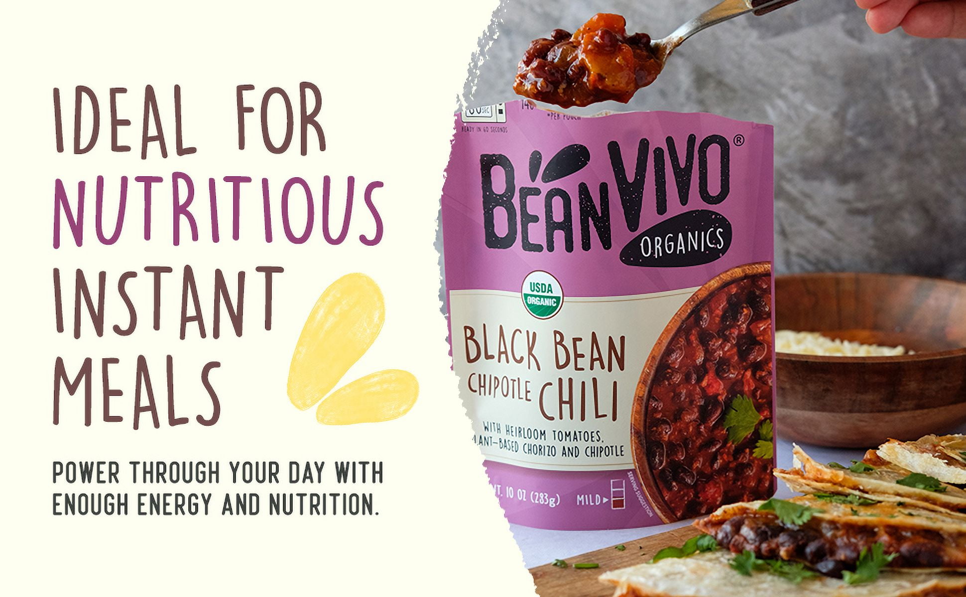 (3 pack) BeanVIVO Organic Black Bean Chipotle Chili, 10 oz. Pouch