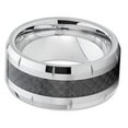 thumbnail image 2 of Silly Kings Jewelry 9mm Silver & Black Carbon Fiber Tungsten Wedding Ring Beveled Edges Grooved Unisex Band 10 (10), 2 of 3