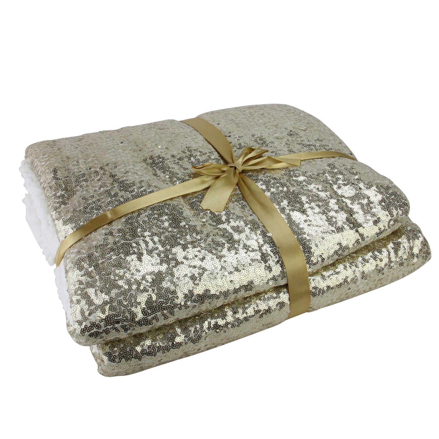 Christmas Glittering Gold and White Throw Blanket