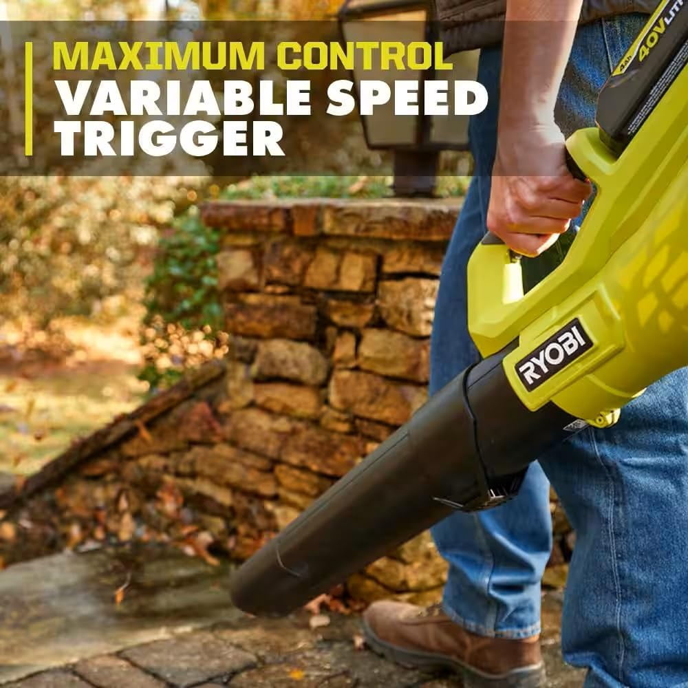 RYOBI 40-Volt Lithium-Ion Cordless Variable-Speed 120 MPH 550 CFM Leaf Blower (Tool-Only); Battery and Charger Not Included, Green, RY40LB01B