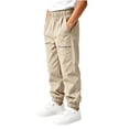 thumbnail image 4 of Nilvkv Boys Cargo Pants, Boys Solid Color Cuffed Joggers with Relaxed Fit Elastic Waist and Utility Pockets for Casual Wear Beige 14-15 Years, 4 of 9