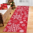 thumbnail image 1 of Christmas Runner Rug 2' x 8', Xmas Snowflake Pattern Floor Cover Machine Washable Carpet Rug, Holiday Decorative Non Slip Stain Resistant Accent Rug for Living Room Bedroom Decor, Red, 1 of 7
