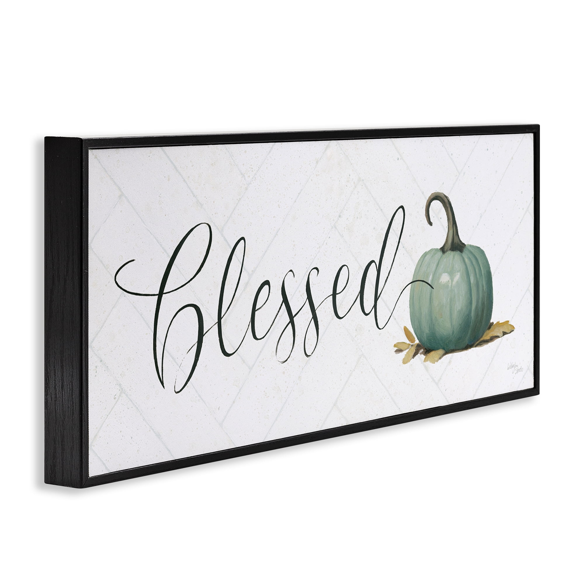 Stupell Industries Blessed with Pumpkin Typography Painting Black Framed Art Prints Wall Art, 30 x 13