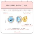 thumbnail image 2 of Femme Luxe Swiss Blue Topaz Gemstone and Diamond Halo Stud Earrings in 14K Yellow Gold plated in 925 Sterling Silver, December Birthstone., 2 of 5