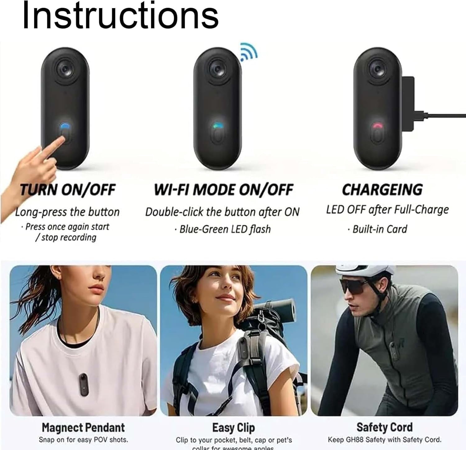 Treklon - Treklon 4S Body Camera, Treklon POV Camera, 4k Hands-Free Pocket Action Cam, Wearable Body Adventure Action Cameras for Cycling, Pet Walking & Outdoors Activities(White+32GB)