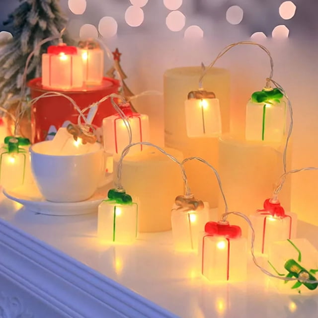 Hiroekza Multicolor Christmas LED String-Lights with Small Gift Box Design Battery Operated Waterproof Indoor Outdoor Festive Holiday Decor for Home Parties and Bedrooms