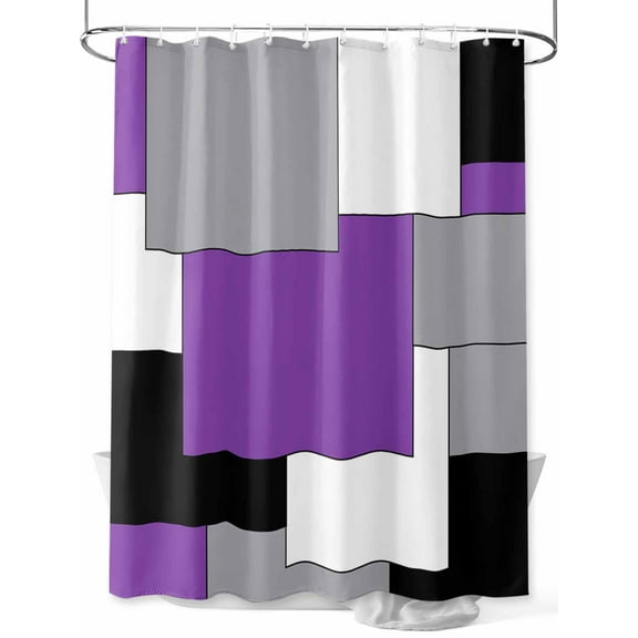 Abstract Art Shower Curtain, Patchwork Purple Black and Grey Waterproof Shower Curtain Set with 12 Hooks Lightweight Washable Fabric Shower Curtains for Bathroom 72x78 Inches