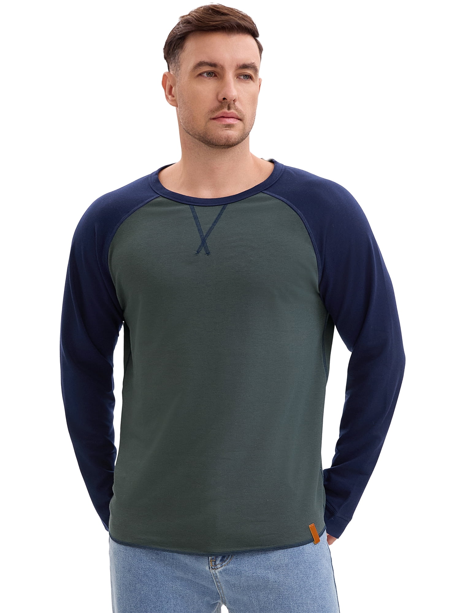 DARING DIVA Men's Long Sleeve Color Block Casual Raglan T-Shirt XL Gray Blue