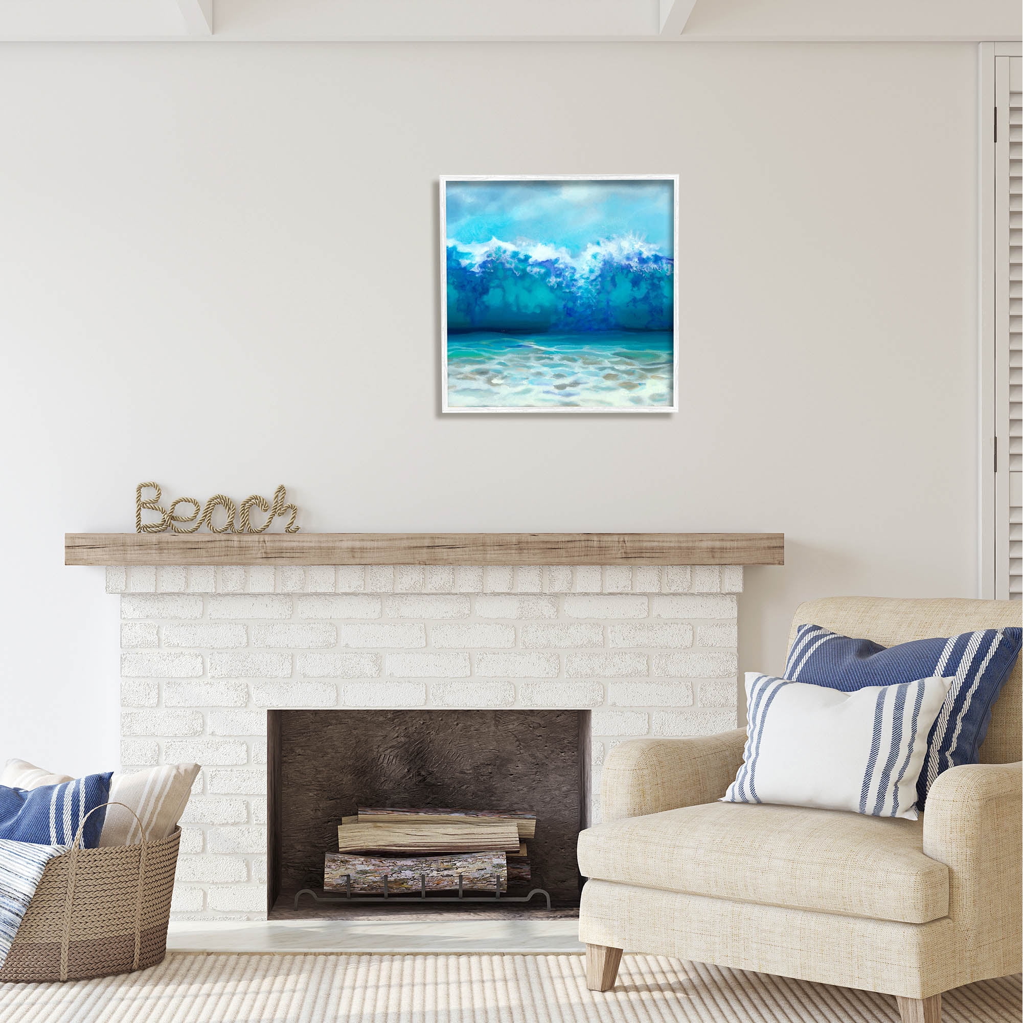 Stupell Industries Abstract Tsunami Waves Beach Tide Coastal Painting White Framed Art Print Wall Art