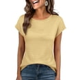 thumbnail image 3 of Camisas de Cuello Redondo de Color Sólido de Manga Corta de las Mujeres, Blusa Casual para el Uso Diario de Primavera Verano, 3 of 8