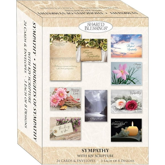 Shared Blessings Thoughts of Sympathy 24 Boxed Condolence Cards with KJV Scripture and Envelopes