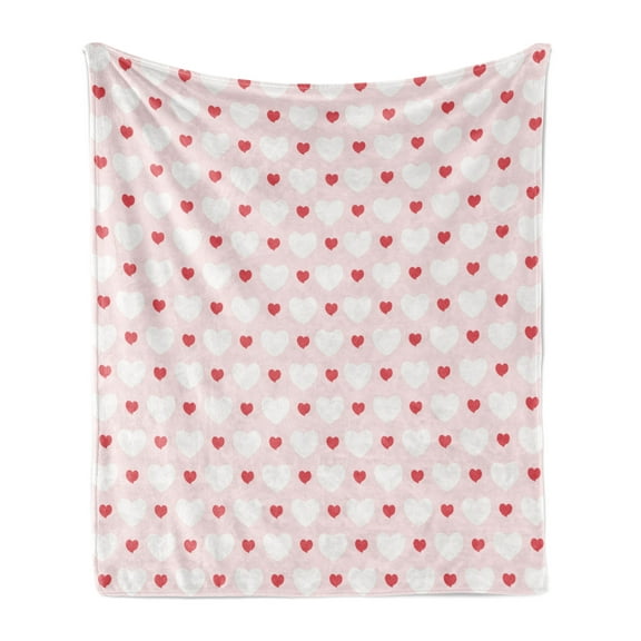 Love Soft Flannel Fleece Throw Blanket, Small Big Hearts Love Feminine Antique Classical Gatherings Engagement Inspired, Cozy Plush for Indoor and Outdoor Use, 60" x 80", Red Rose White, by Ambesonne
