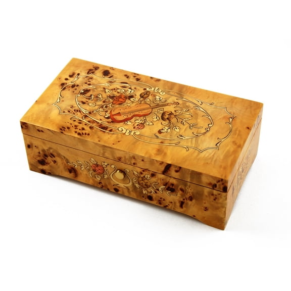 Artistic 50 Note Pioppo Music Box with Violin and Floral center in Ornament Frames Inlay - Eine Klein Natchmusik