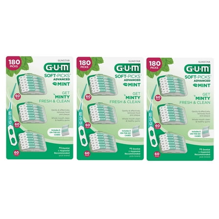 540 Picks, Sunstar Gum Soft-Picks Advanced, Dental Pick Soft Rubber Bristle, Curved Design, Mint