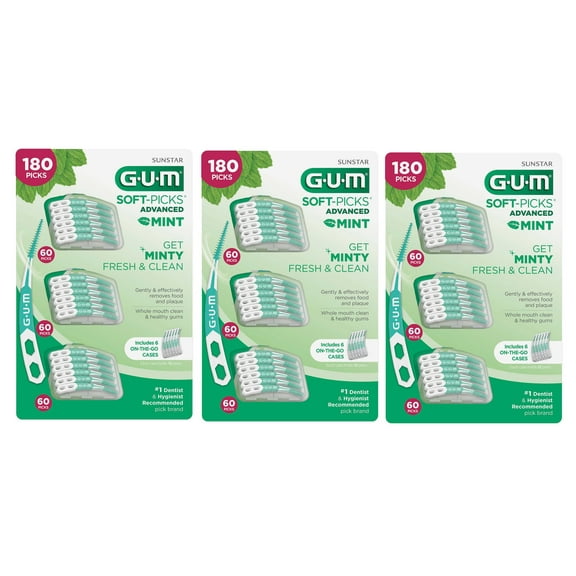 540 Picks, Sunstar Gum Soft-Picks Advanced, Dental Pick Soft Rubber Bristle, Curved Design, Mint